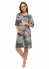 MijaCulture - labour maternity breastfeeding nightdress 4128 graphite / Palm trees